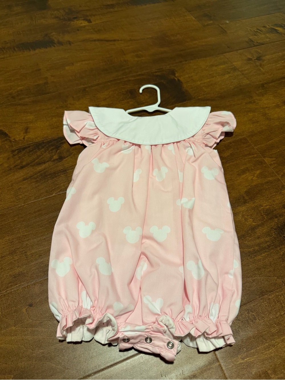 Pink Mickey-Print Baby One-Piece Romper with White Collar